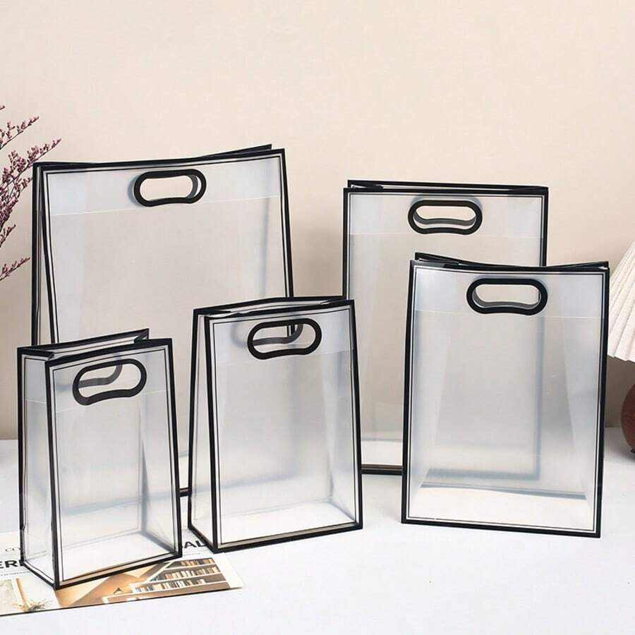 1/5/10pcs Transparent PVC Frosted Tote Bags Gift Packaging Bags Souvenir Bags, Suitable For Storing Books, Textbooks, Miscellaneous Items, Toys, Figures, Etc., Use Scenarios: School, Home