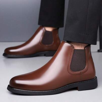 Men's Snake‑Pattern Faux‑Leather Chelsea Boots Square‑Toe Elastic Side Panel Ankle Booties Low Block Heel Casual Autumn Winter Dress Shoes Men's Shoes