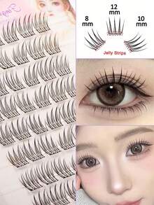 Fengxiu Eyelash 60簇免膠假睫毛，日韓風可愛純真眼妝，C捲 8-12mm 混長，簇裝假睫毛，單簇假睫毛，自然捲度，輕盈人氣款，免膠貼合打造圓大眼，DIY省妝時，適合初學者，可重複使用，60簇假睫毛，日韓風假睫毛 - C - 查看 10