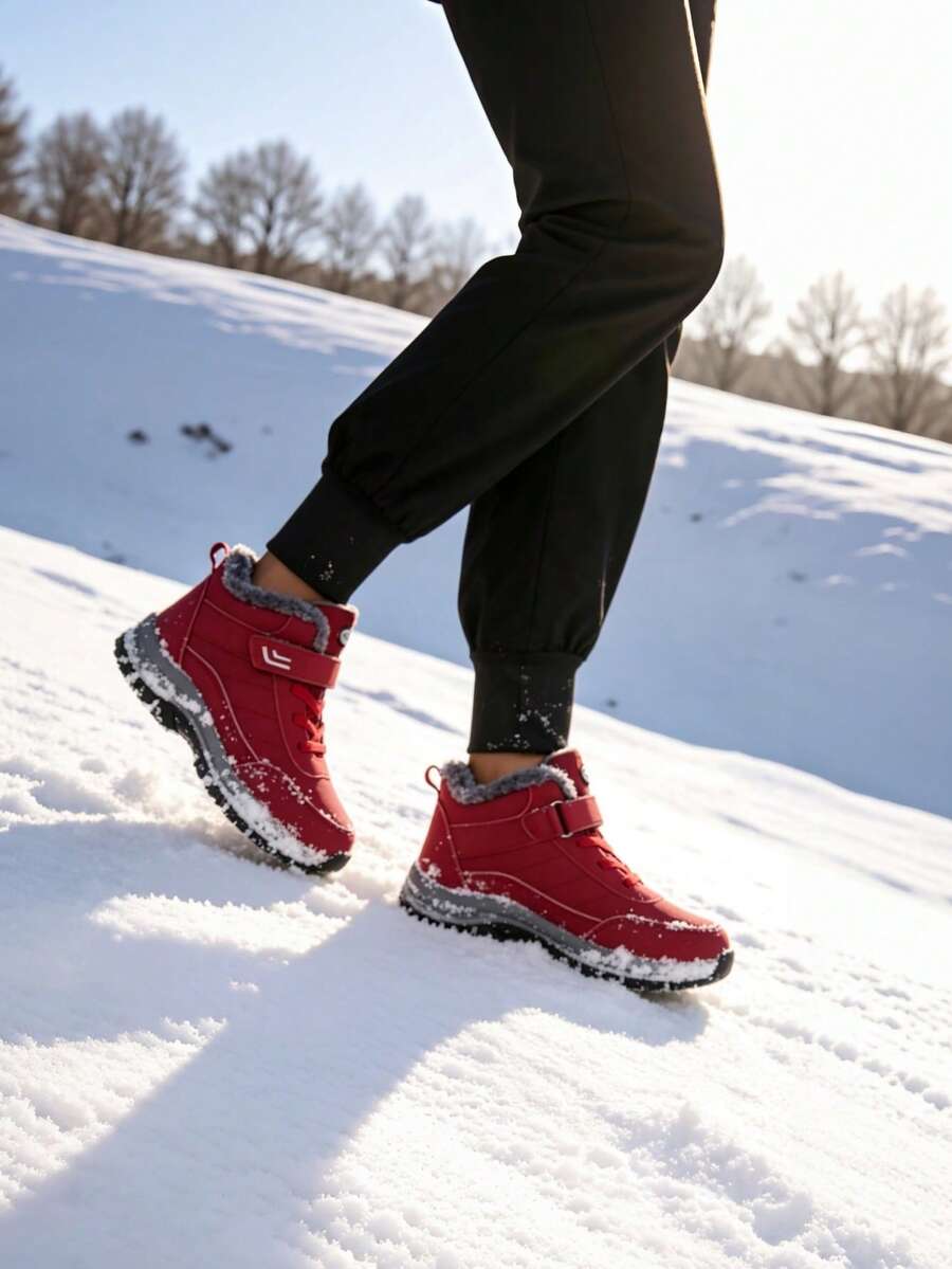 Men's Snow Boots, Fleece Lining, Warm And Comfortable, Non-Slip Sole, Round Toe Design, Suitable For Outdoor Camping And Casual Wear - Winter Footwear - Red - View 1