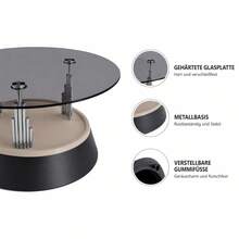 Set Of 2 Coffee Tables With Glass Top - Modern Stackable Design For Living Room, Tempered Glass, Metal Frame, Space-Saving, Approx. - Black + Glass+Metal - View 2