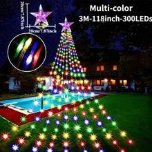 Lampu Hias Natal Air Terjun Warna-warni 2/3 Meter Gaya Puncak Bintang - 192 Lampu LED, Colokan USB, 8 Mode Kontrol, Cocok untuk Dekorasi Taman Natal Luar Ruangan, Lampu Hias Pohon Natal - MultiWarna - View 14