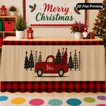 1 Christmas Party Table Skirt, Suitable For Christmas To Send A Buffet Table, Holiday Dessert Table Decoration, Washable Christmas Family Dinner Tablecloth Booth Display Decoration. - 1 - View 3