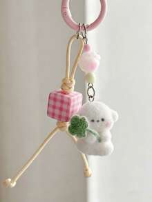 1pc Rabbit Bear Puppy Flocked Pendant Cute Versatile Bag Camera Charm Simple Keychain Phone Strap CCD Accessory - Multicolor - View 5