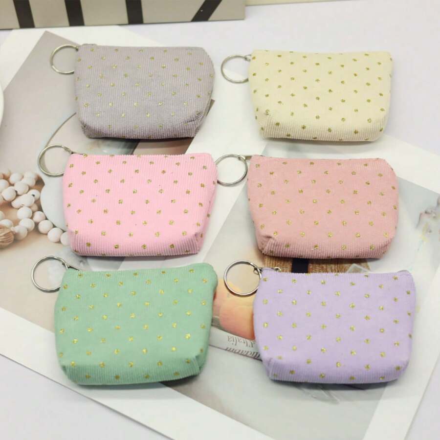 Women's Small Corduroy Coin Purse With Zipper Key Ring Jewelry & Coin Storage Fashion Student Gift - Multicolor - View 1