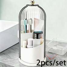 Covered Makeup Brush Holder, 360° Rotating Makeup Brush Rack, Dust-Proof Makeup Brush Storage Box, Suitable For Vanity, Bathroom Countertop, Covered Toothbrush Holder, Makeup Essentials, Cosmetic Countertop Storage Box, Shower And Sink Storage - Multicolor - View 10