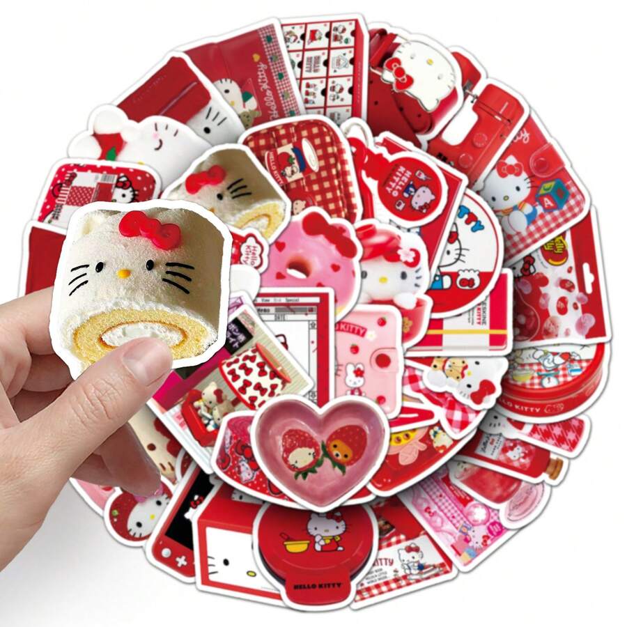 asmodee 50pcs KT Cat Ins Style Graffiti Stickers, Fresh Girly Decorative Stickers For Notebook, Guitar, Phone Case DIY - Multicolor - View 1