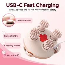 Hailicare Electric Scalp Massager 360° Rotating Kneading Massage Brush, Full Body Massage Device Suitable For Head, Neck, Shoulder, Arm, Waist And Leg, Red Light, Waterproof, USB Rechargeable - Rose Gold - View 8