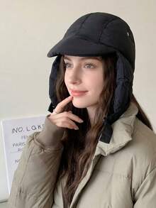 Topi Aviator Tebal Warna Solid Modis, Topi Ringan Pelindung Telinga dengan Pinggiran dan Tali yang Dapat Diatur, Topi Musim Dingin Hangat Tahan Angin, Cocok untuk Pemakaian Sehari-hari di Luar Ruangan, Topi Musim Dingin - MultiWarna - View 4