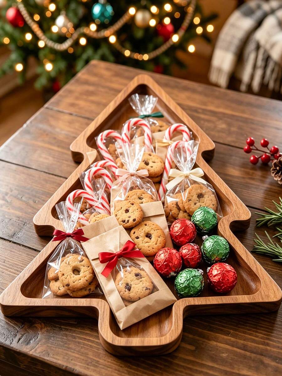 1pc Christmas Tree Shaped Wooden Tray, Christmas Wooden Snack Plate, Decorative Wooden Tray, Suitable For Candy And Nuts, Christmas Party Table Decor, Home Kitchen Food Display Plate, Holiday Kitchen Decor, Cutting Board, Hostess Gift - Multicolor - View 1