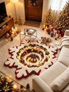 1pc Snowflake Living Room Rug, Thickened Carpet, Thick Rug, Plush Carpet, Autumn/Winter Rug, Thickened Carpet, Living Room Rug, Carpet, Living Room Area Rug, Area Small Rug, Mat, Home Decor, Large Living Room Rug, Round Rug, Living Room Home Decor, Room Decor, Washable Carpet - Multicolor - View 4