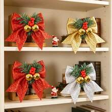 Christmas Bow Ornament With Artificial Pine Branches, Red Berries And Gold Bells, Suitable For Christmas Tree, Wreath, Gift Box Holiday Decoration - Christmas Gift - Birthday Gift - Perfect Gift - Holiday Gift - Small Gift - Multiple Styles - View 5