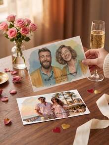 1/3pcs Custom Photo And Text Watercolor Greeting Card,Personalized Pet Or Portrait Card, Frameable Keepsake Art Gift - Multicolor - View 3