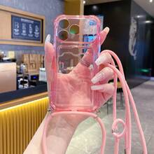 1件透明卡夾手機殼，四角防摔保護 + 可調節長度掛繩，適用於 iPhone 18 Pro Max/18 Pro/17 Pro Max/16 Pro/15 Pro/14 Pro Max/11/Galaxy S26 Edge/S25 Plus/S24/S23+/Galaxy S20 FE/Galaxy A37/A57/A27/Note 14 Pro/A4/A13C/A3X/A58/A16/A5 PRO/Smart 8 系列，男女通用，適合日常使用 - 粉色 - 查看 3