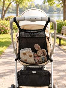 Baby Stroller Mesh Storage Bag, Large Capacity Hanging Organizer Bag For Baby Carriage, Lightweight Breathable Multi-Functional Design, Suitable For Toys, Diapers, Wet Wipes And Daily Travel Supplies Organization - Black - View 5
