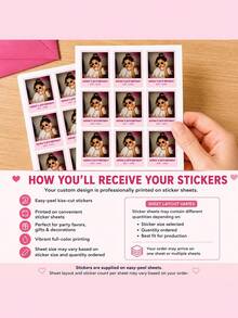 Custom Birthday Photo Card Stickers, Personalized Photo Stickers, Personalized Mini Photo Cards With Name And Year, Y2K Pink Border Party Favor Cards, Customized Commemorative Birthday Gift Cards - Multicolor - View 8