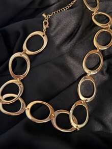 1pc Fashion Minimalist Metal Texture Geometric Round Disc Patchwork Necklace, Versatile Design With Tactile Round Disc Circular Patchwork Neck Chain, Suitable For Women's Daily, Vacation And Party Wear - Gold - View 6