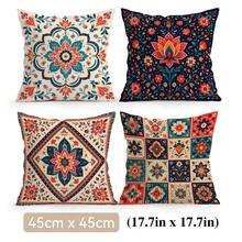 4pcs Bohemian Floral Mandala Print Pillow Covers, Single-Sided Printed Cushion Covers/Pillowcases, Multi-Scene Atmosphere Decorative Pillow Covers Suitable For Living Room Sofa Bedroom, Pillow Insert Not Included - Multicolor - View 13