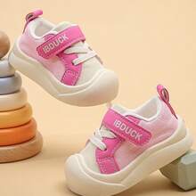 Children's Pink Colorblock Hook-And-Loop Sports Shoes, Breathable Non-Slip Soft Sole Casual Sneakers, Sweet Versatile Style, Suitable For Daily Kindergarten And Outdoor Activities - Pink - View 2