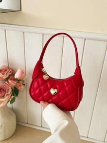 Sweet Diamond Quilted Children's Underarm Handbag Heart Metal Decor Princess Style Mini Accessory Bag - A - View 5