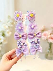 10pcs Sweet Bow & Flower Hair Clips Set, Cute Mesh & Pearl Decorated Hair Accessories For Women's Daily Styling - Multicolor - View 8