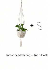 Jute Crochet Long Plant Hanging Basket, Suitable For 3-12 Inch Flower Pots, Woven Plant Hanging Rope With S-Hook, Home Decor - A - View 8