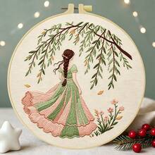 1PC 15*15cm/5.9*5.9in 20*20cm/7.9*7.9in,Woman In A Long Dress Embroidery Kit, DIY Handmade Embroidery Set For Adult Beginners, Home Gift, Women's Sewing Gift, Including User Manual, Printed Pattern Fabric, Embroidery Frame, Needle And Thread. - 15X15CM - View 6
