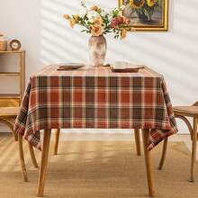 1pc Rust Orange Plaid Autumn Decorative Tablecloth, Thanksgiving Harvest Theme Farmhouse Style Dining Table Decor, Suitable For Kitchen, Dining Room, Holiday Party, Home Decor - Multicolor - View 9
