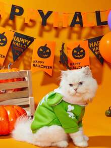 LUCKIE PAL 1pc Halloween Funny Skeleton Print Cute Cat Ear Hooded Sweatshirt For Chihuahua Small Dogs, Physical Flea Protection, Reduce Shedding, Insulated And Breathable Dog Clothing For Cats And Dogs Indoor/Outdoor - Green - View 5