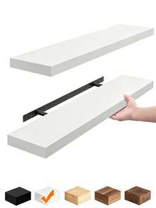 Wall-Mounted Floating Shelf, Medium Density Fiberboard Material, Rustic Style Wooden Shelf, Suitable For Bathroom, Living Room, Bedroom And Kitchen, Can Be Used For Storage, Displaying Books And More, Ideal Room Decor Choice. - Multicolor - View 1