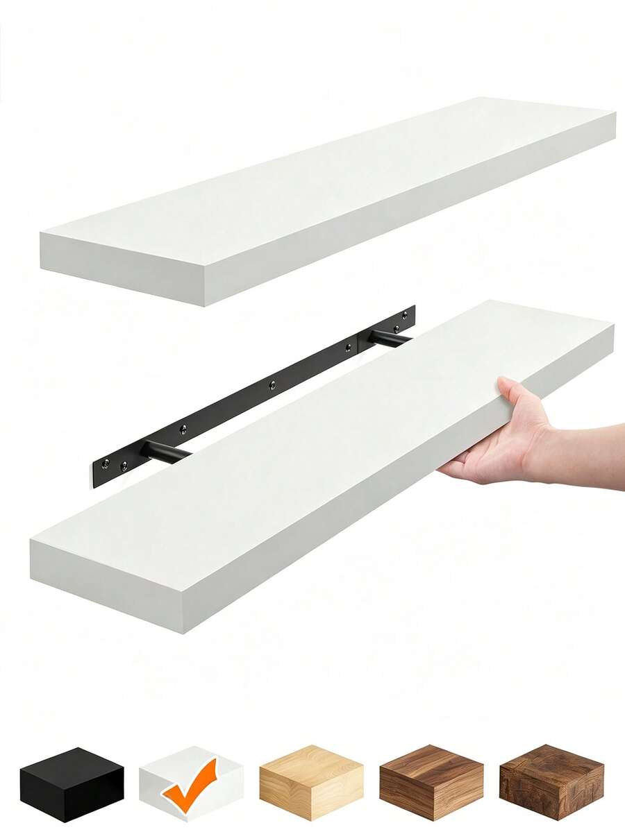 Wall-Mounted Floating Shelf, Medium Density Fiberboard Material, Rustic Style Wooden Shelf, Suitable For Bathroom, Living Room, Bedroom And Kitchen, Can Be Used For Storage, Displaying Books And More, Ideal Room Decor Choice. - Multicolor - View 1