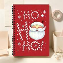 1pc A5 Spiral Coil Notebook - Christmas Spiral Notebook Diary - Ideal Holiday Gift And Notebook - Cover Features Santa Claus Design, Red Background With Snowflake And Candy Cane Patterns - Perfect For Holiday Office Needs Back To School Back To School - Christmas Notebook - View 10