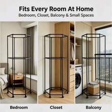 Movable Circular Clothes Rack, Gold-Colored Garment Rack With Wheels And Top Cover - Black - View 3