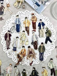 100pcs Vintage Fashion Youth Character Stickers, DIY Scrapbooking Collage Photo Album Magazine Planner - Boy's Prologue - View 3