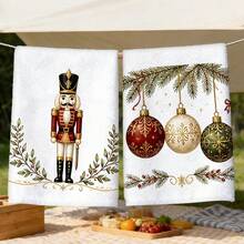2pcs Christmas Kitchen Towel Set, Nutcracker & Christmas Ball Print Holiday Home Kitchen Decor Hand Towels, Holiday Gift - White - View 6