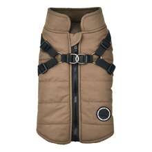 Dog Clothes Winter Wear Small Dog Pet Clothes With Built-In Harness Vest Style Warm Cotton Coat - Earth Yellow - Khaki - View 4