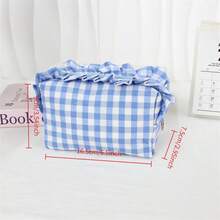 Bolsa de maquillaje estilo coreano con diseño de borde fruncido, patrón de cuadros fresco y gran capacidad de almacenamiento. - Multicolor - Ver 9
