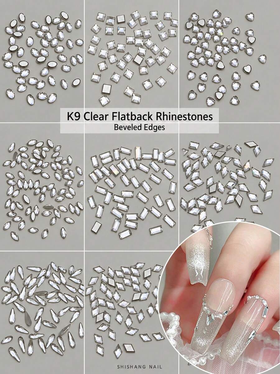 Pack Of 50 K9 Clear Nail Stones – Flat-Back, Fancy Cut (Select Shape & Size) – Nail Art Parts / DIY Decoration - White - View 1