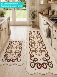 1pc Christmas Wavy Edge Area Rug, Kitchen Runner Rug, Suitable For Bathroom, Kitchen, Outdoor, Indoor, Bedroom, Living Room, Bedside, Machine Washable, Easy To Clean, Entryway Mat, Non-Slip Bottom, Bedroom Decor, Bathroom Decor - Multicolor - View 7