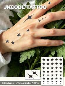 JKCODE TATTOO 2 Pcs Semi-Permanent Tattoo, Realistic Design, Star, Hand Tattoo, Mini Tattoo For Arm, Waterproof, Realistic Fake Tattoos, Botanical, Magic Tattoos, Lasts 1-2 Weeks, Neck Tattoo For Women, Perfect Gift - Dark Grey - View 8