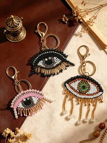 Handmade Beaded Evil Eye Tassels Keychain, Boho Tassel Eye Bag Charm Retro Purse Pendant - Multicolor - View 1