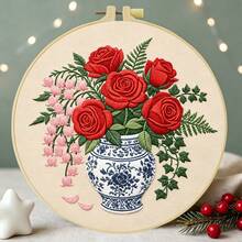 1PC 15*15cm/5.9*5.9in 20*20cm/7.9*7.9in,Flowers And Butterflies Embroidery Kit, DIY Handmade Embroidery Set For Adult Beginners, Home Gift, Women's Sewing Gift, Including User Manual, Printed Pattern Fabric, Embroidery Frame, Needle And Thread. - 20X20CM - View 6
