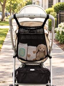 Baby Stroller Mesh Storage Bag, Large Capacity Hanging Organizer Bag For Baby Carriage, Lightweight Breathable Multi-Functional Design, Suitable For Toys, Diapers, Wet Wipes And Daily Travel Supplies Organization - Black - View 2