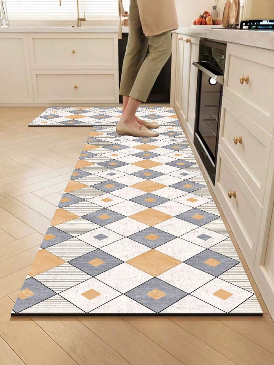 1pc Geometric Rhombus Diatom Mud Kitchen Floor Mat, Rubber Non-Slip Bottom Oil-Resistant, 3.5mm Cuttable, Minimalist Ins Style, Kitchen Countertop Dining Table Multi-Scene Decorative Mat - Multicolor - View 1