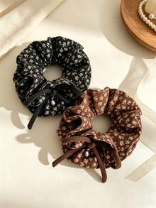 1pc Korean Style Autumn/Winter Ditsy Floral Large Scrunchie Bow Hair Tie High Elasticity Hair Band Hair Accessory For Women - Multicolor - View 2