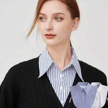 Striped Detachable Shirt Collar, Half Shirt With Button-Up Collar, Suitable For Daily Wear, Graduation Ceremony, Halloween Costume Accessory - Multicolor - View 12