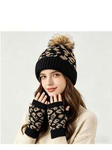 Autumn/Winter Women's Thick Warm Leopard Print Knitted Beanie Hat, Premium European & American Style - Multicolor - View 12