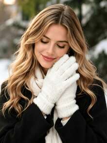 Fall New Arrival Women Fuzzy Warm Touch‑Screen Gloves Soft Plush Elastic Cuff Solid Color Gloves For Winter Daily Outdoor Driving Accessories - Solid Color Gloves C33 - View 6
