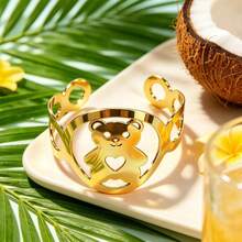 Bear Heart Hollow Open Cuff Bracelet, Adjustable Alloy Bangle For Women - Gold - View 1