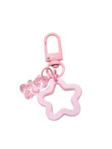 Pink Heart-Shaped Hollow Lipstick Tube Keychain, Portable Lipstick Bottle With Pink Bear, Flower And Bell Keychain Pendant, Backpack Decoration - Multicolor - View 15